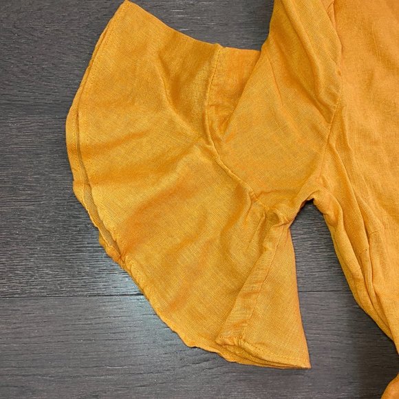 Mustard Yellow Gold Summer Criss-Cross Shirt Top - Picture 3 of 6
